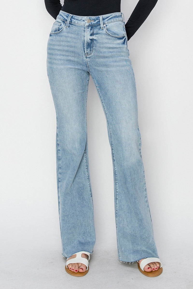 RISEN Full Size High Rise Raw Cut Hem Bootcut Jeans- Online Only