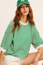 Tempted Striped Short Sleeve Crew Neck Top