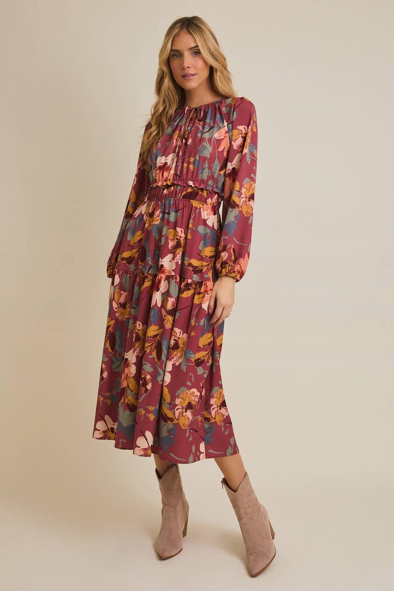 boutique maxi dresses with sleeves Long Sleeve Lace Trim Maxi Dress Navy / L