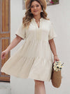 Curvy Lace Detail Notched Short Sleeve Dress