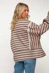 PLUS SIZE STRIPE LONG SLEEVE SLITS PULLOVER TOP