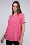 Ribbed Raglan Dolman Sleeve Boat-Neck Top