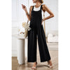 Button Detail Wide Leg Overall Pockets Jumpsuit