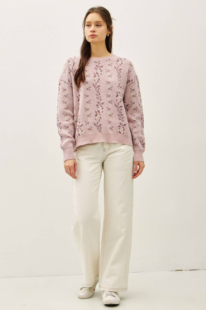 COZY FLORAL JACQUARD SWEATER TOP