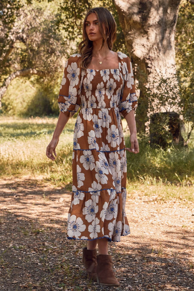 Char Scallop Detail Midi Dress