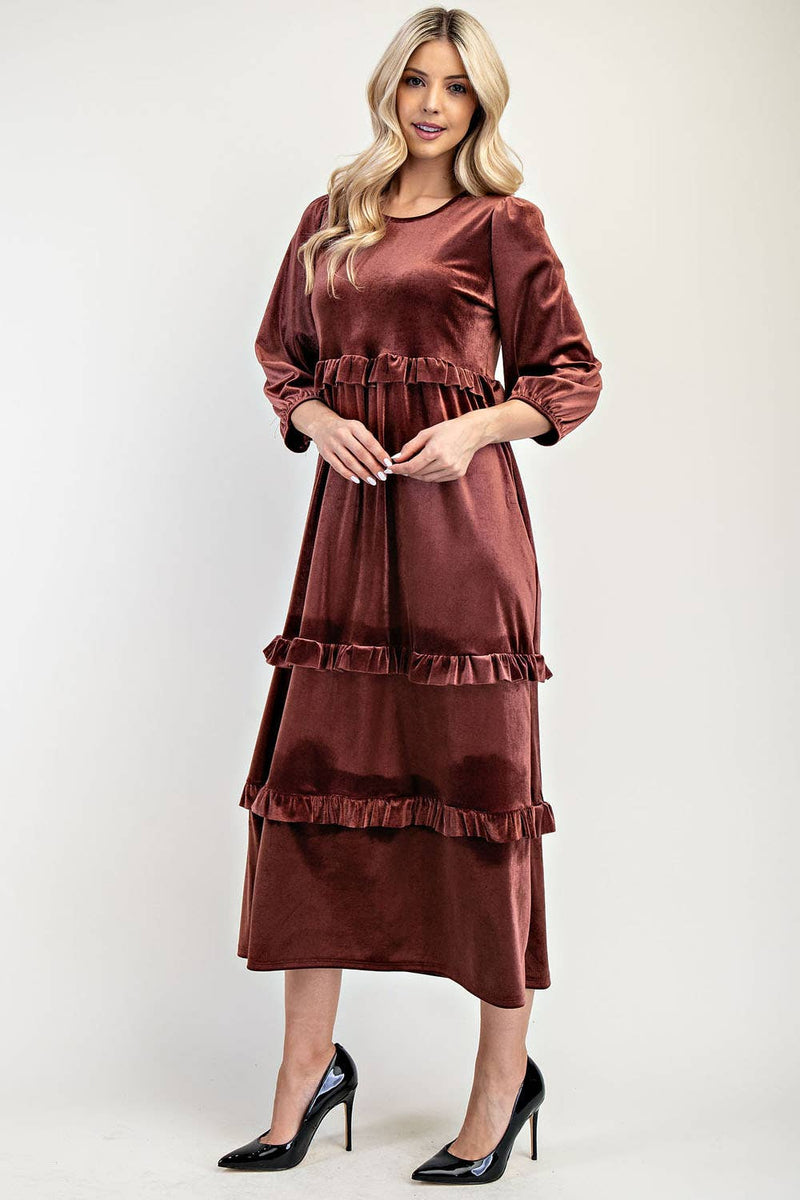 PLUS SIZE ELEGANT VELVET TIERED MODEST DRESS