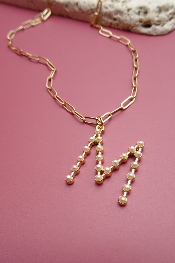GOLD PEARL INITIAL PENDANT NECKLACE