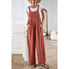 Button Detail Wide Leg Overall Pockets Jumpsuit