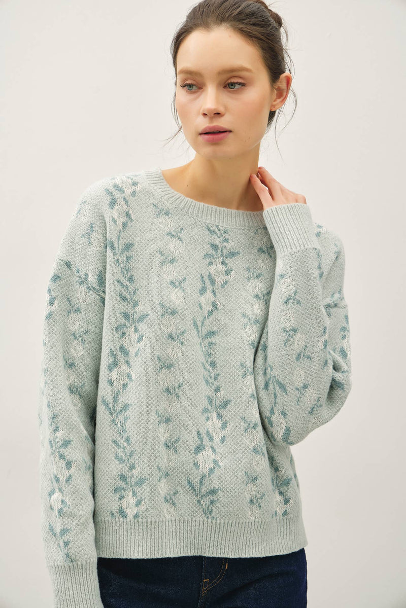 COZY FLORAL JACQUARD SWEATER TOP