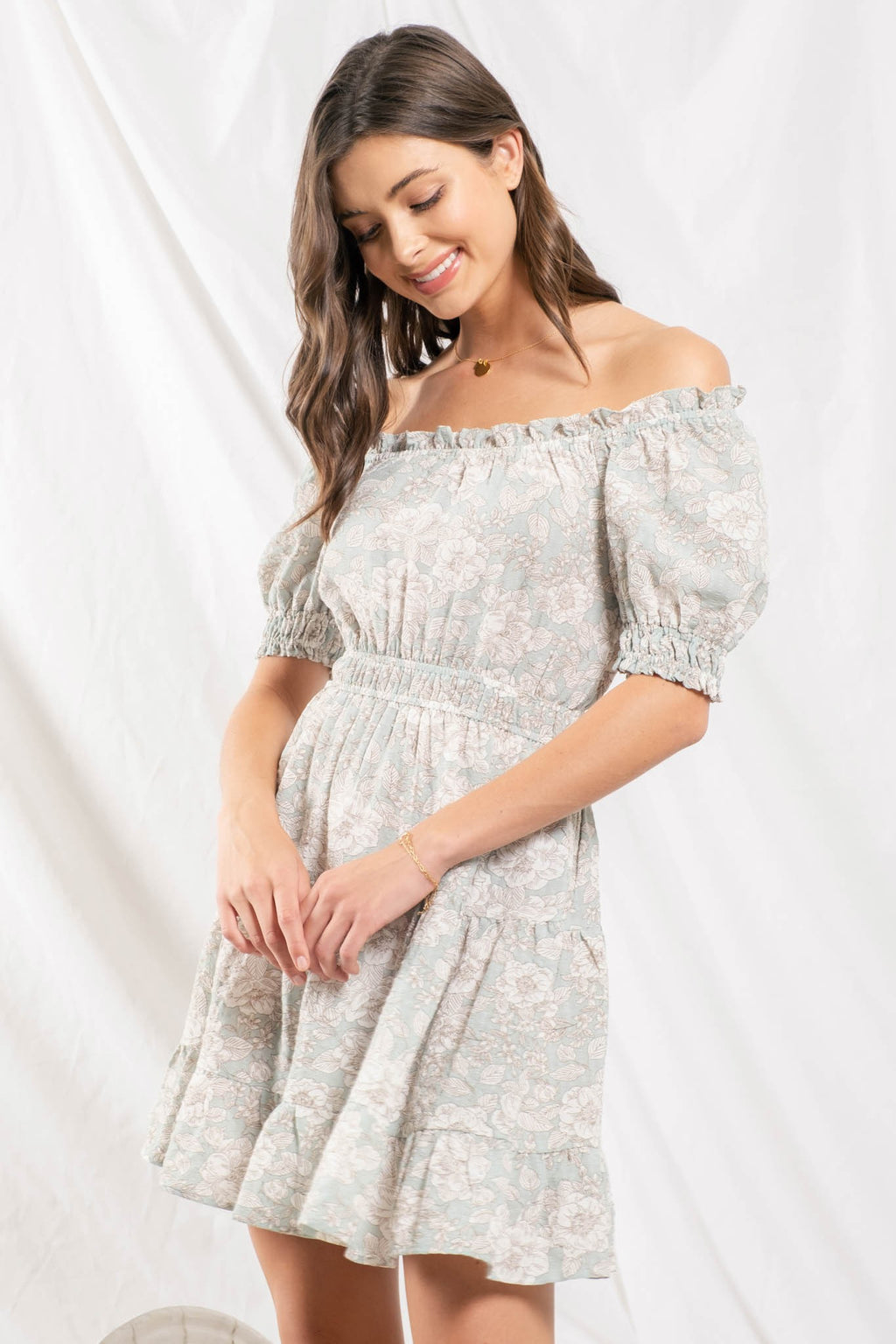 Ruffle Neckline Mini Dress