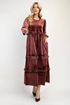 PLUS SIZE ELEGANT VELVET TIERED MODEST DRESS