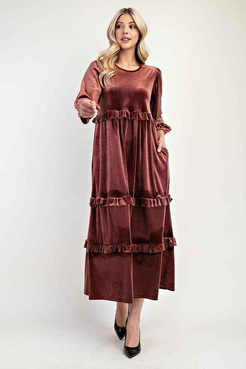 PLUS SIZE ELEGANT VELVET TIERED MODEST DRESS