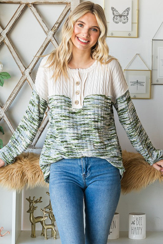 Cable Knit Color Block Top