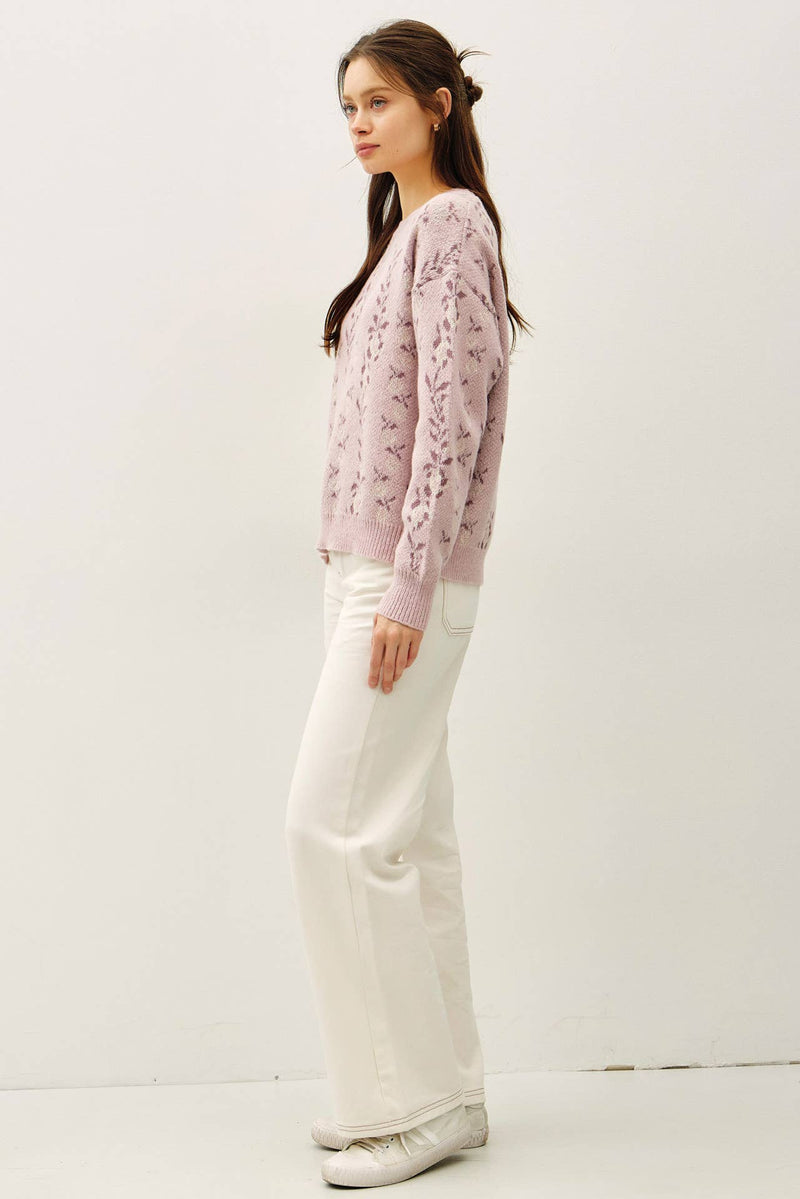 COZY FLORAL JACQUARD SWEATER TOP