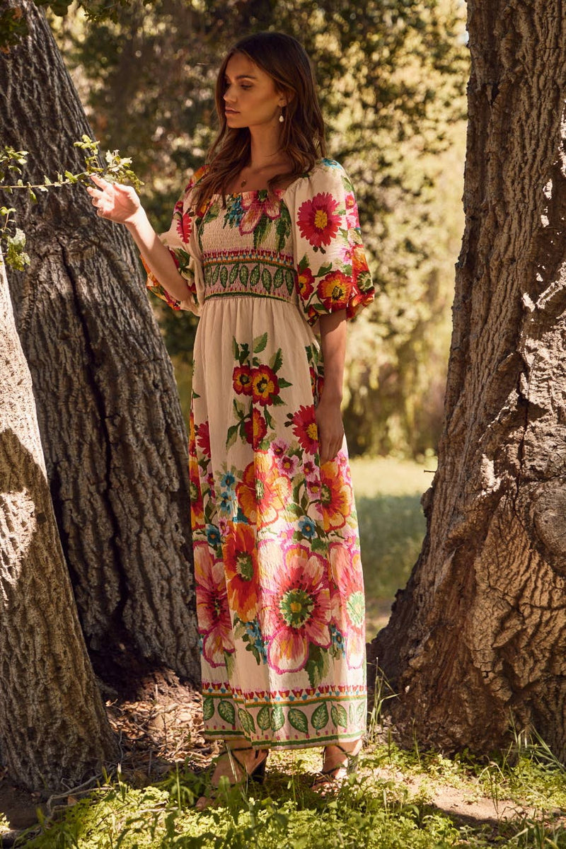 Floral Border Printed Maxi Dress