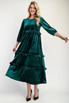 PLUS SIZE ELEGANT VELVET TIERED MODEST DRESS
