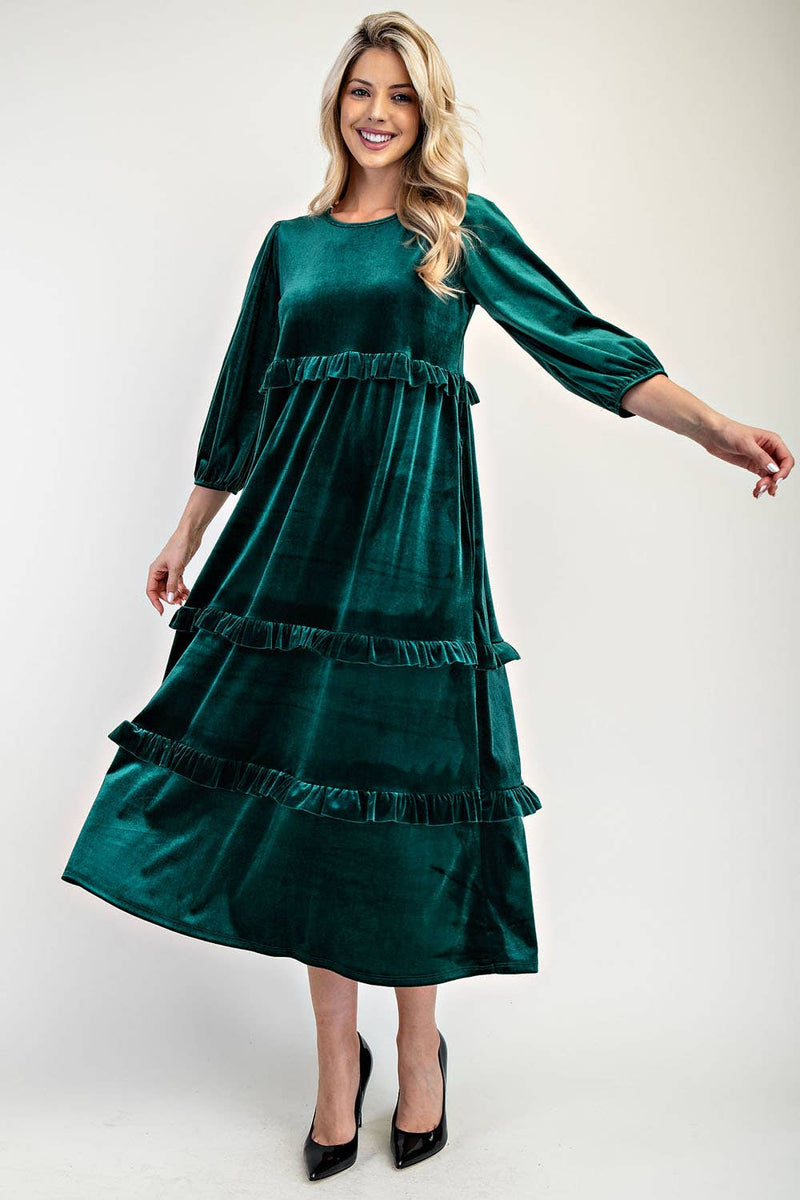 PLUS SIZE ELEGANT VELVET TIERED MODEST DRESS