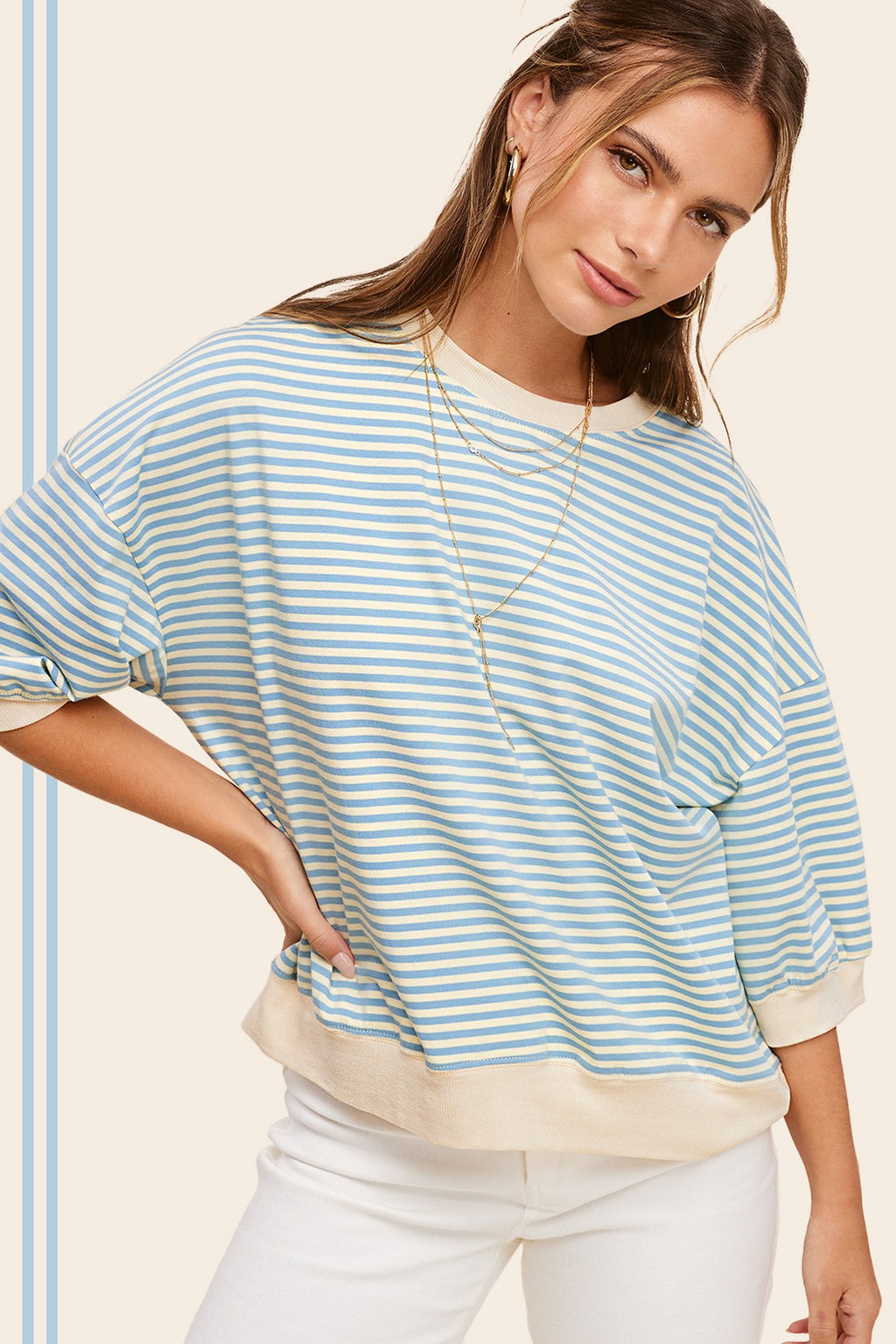 Tempted Striped Short Sleeve Crew Neck Top