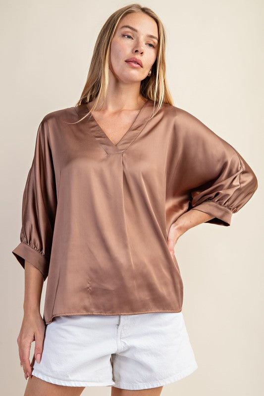 Salena Satin V-Neck Blouse