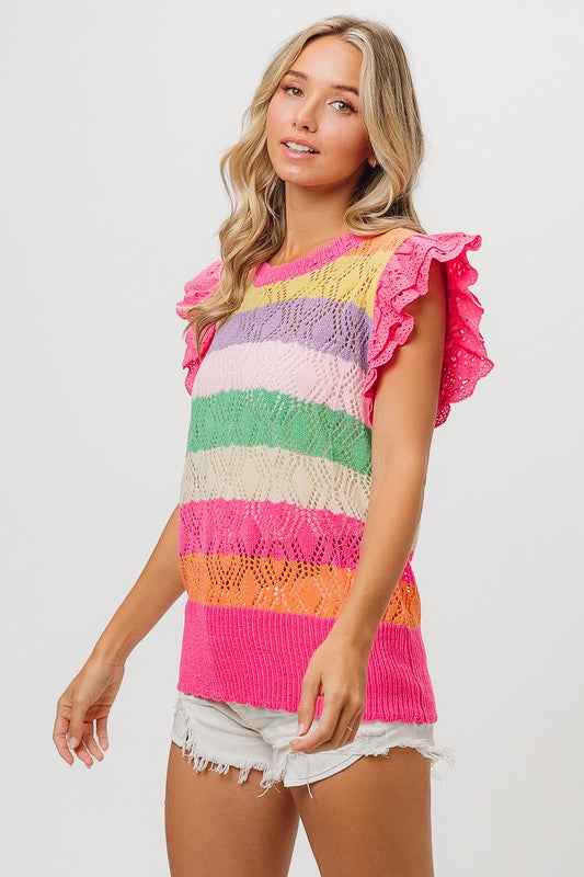Eileen Eyelet Sleeve Stripe Summer Sweater
