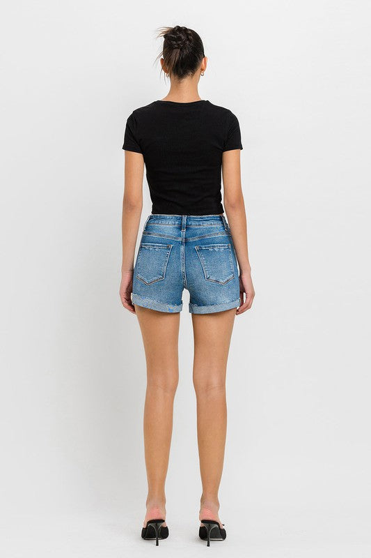 Vervet Super High Rise Button Up Mom Shorts