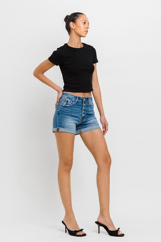 Vervet Super High Rise Button Up Mom Shorts