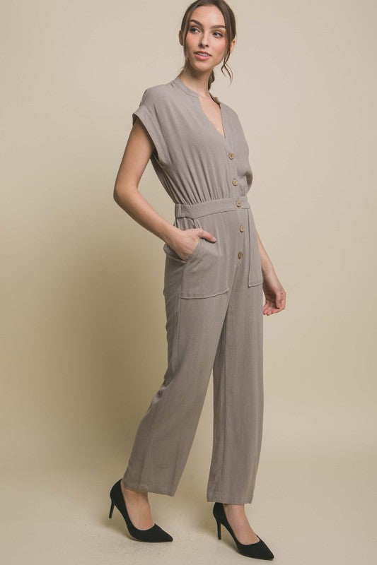 V-Neck Pocketed Jumpsuit