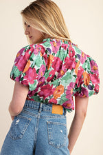 Fiesty Floral Split Neck Top