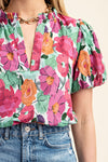 Fiesty Floral Split Neck Top