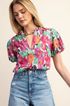 Fiesty Floral Split Neck Top