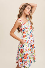 Flower Print Square Neck Dress