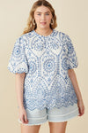 Scallop Hemmed Eyelet Embroidered Top