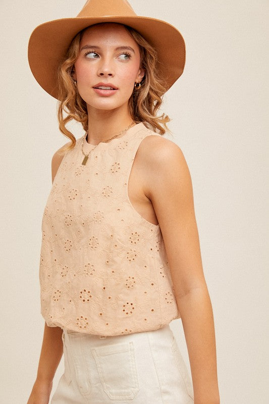 Holly Halter Eyelet Puff Hem Top