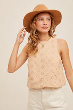 Holly Halter Eyelet Puff Hem Top