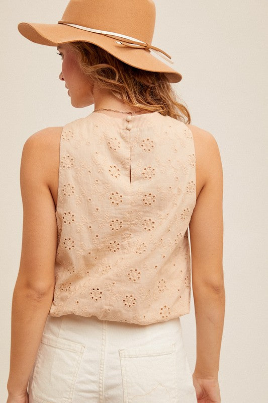 Holly Halter Eyelet Puff Hem Top