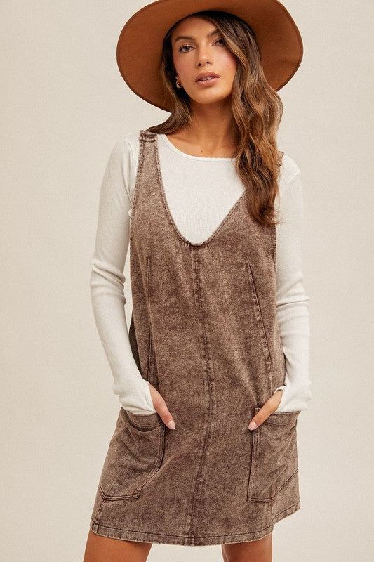 Snow Wash Twill Overall Dress