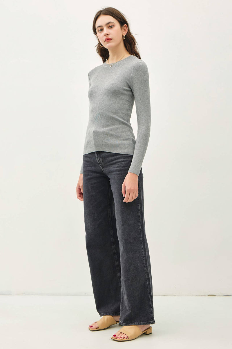 NEW COLOR-BASIC PULLOVER SOLID RIB KNIT