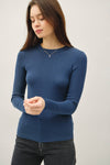 NEW COLOR-BASIC PULLOVER SOLID RIB KNIT
