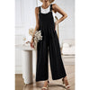 Button Detail Wide Leg Overall Pockets Jumpsuit