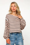 PLUS SIZE STRIPE LONG SLEEVE SLITS PULLOVER TOP