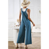 Button Detail Wide Leg Overall Pockets Jumpsuit