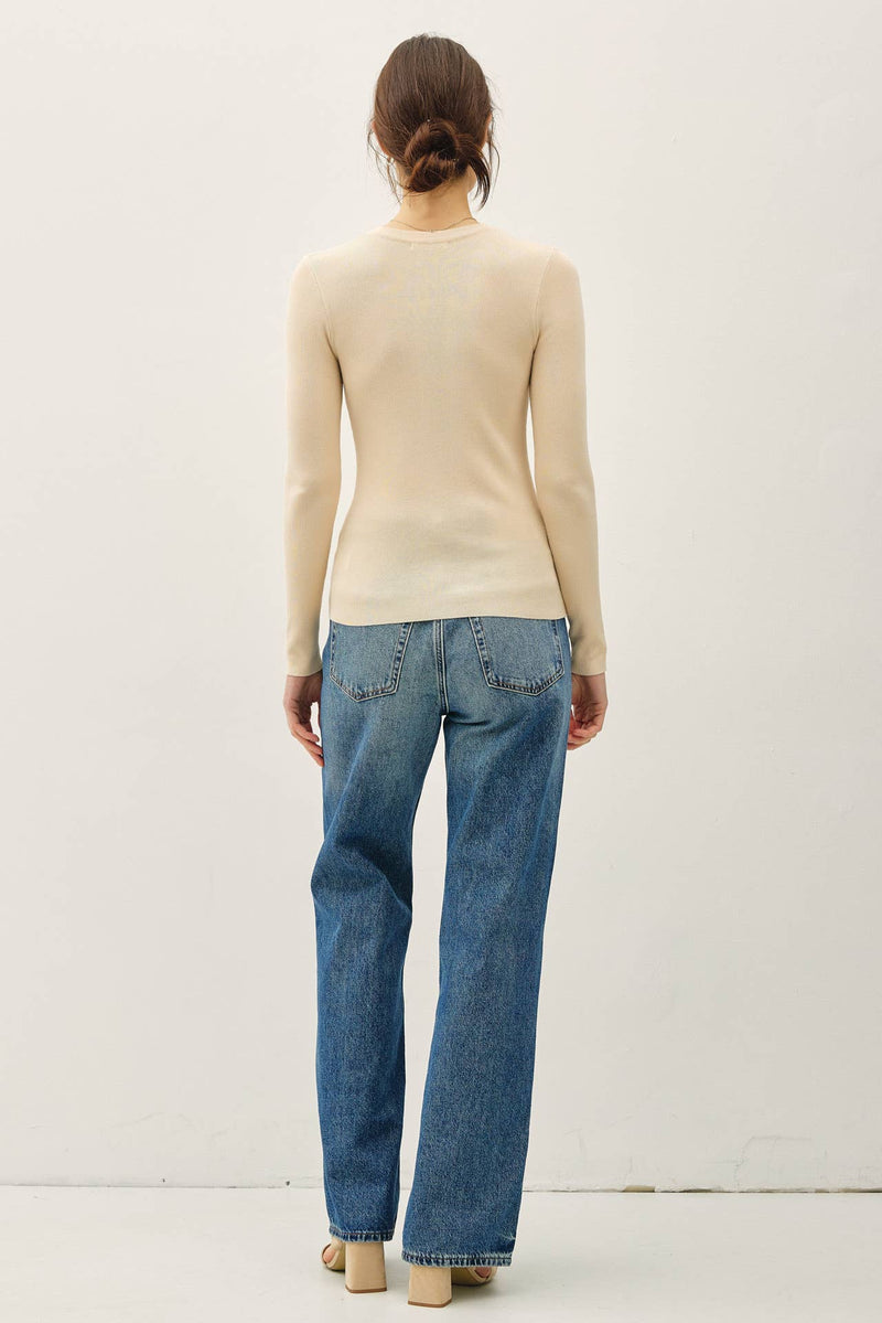 NEW COLOR-BASIC PULLOVER SOLID RIB KNIT