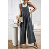 Button Detail Wide Leg Overall Pockets Jumpsuit