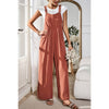 Button Detail Wide Leg Overall Pockets Jumpsuit