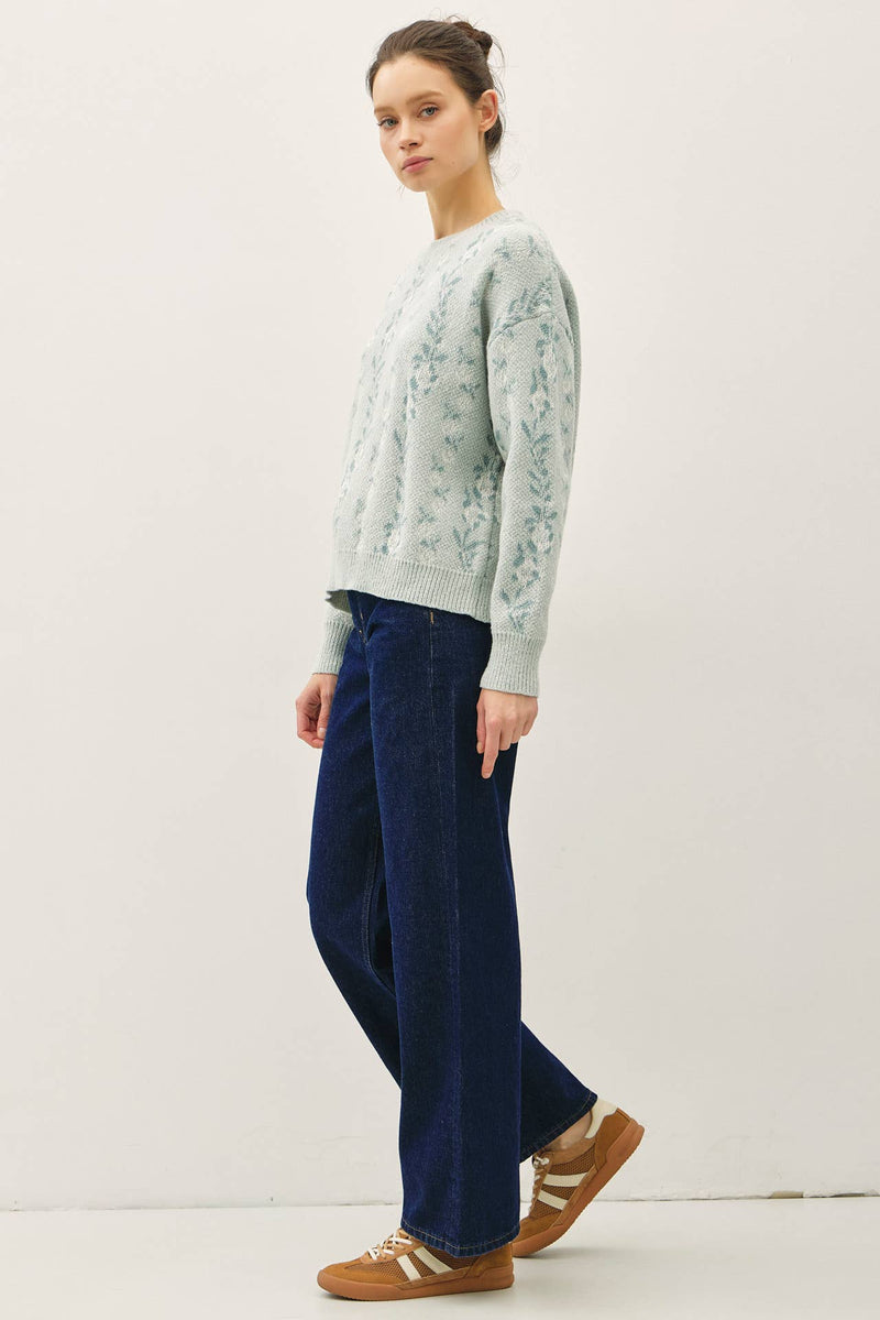 COZY FLORAL JACQUARD SWEATER TOP