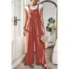 Button Detail Wide Leg Overall Pockets Jumpsuit
