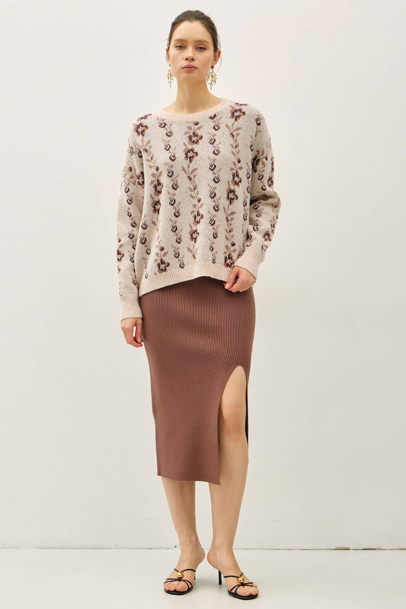 COZY FLORAL JACQUARD SWEATER TOP