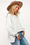 PLUS SIZE STRIPE LONG SLEEVE SLITS PULLOVER TOP