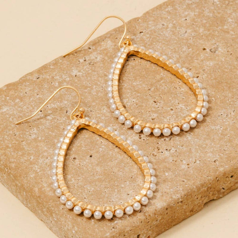Pearl Studded Edge Tear Dangle Earrings