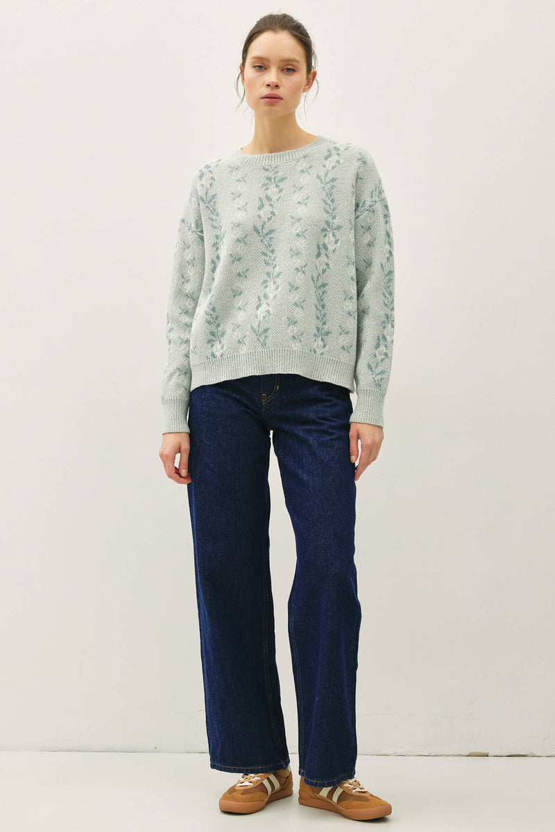 COZY FLORAL JACQUARD SWEATER TOP